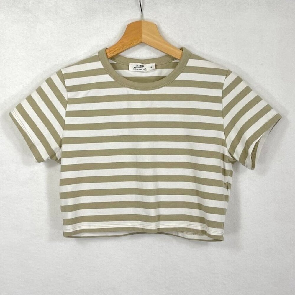 Cotton:On Micro Cropped Baby Tee Striped Stretch Summer Y2K Coquette Festival L - Picture 2 of 6
